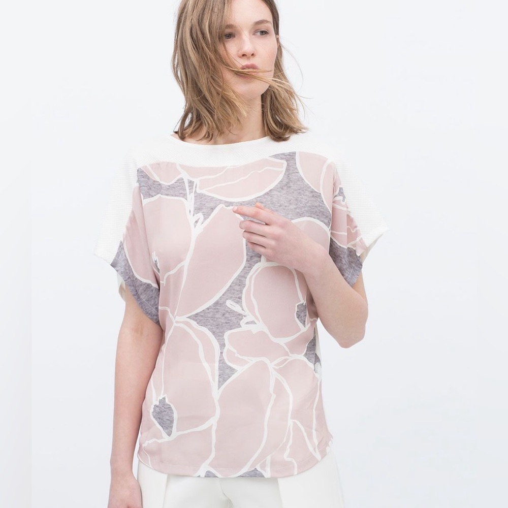 Zara size small pink/gray/white top